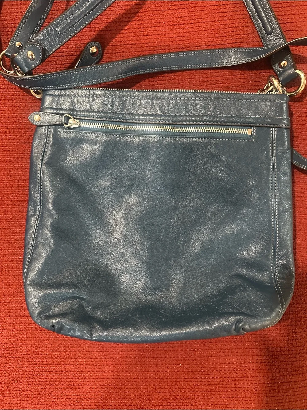 Coach Teal Blue Leather Pleated Crossbody Bag